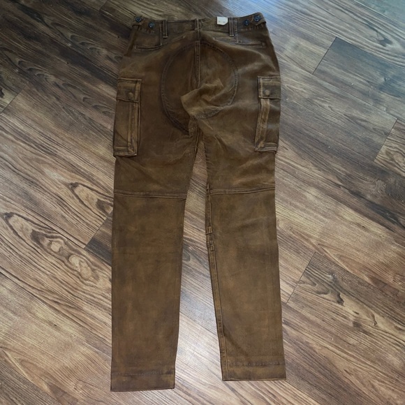RRL Brown Leather Moto Pants - Picture 10 of 15